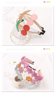 Detailed view of sequin star flower and cherry children hairbands on white background