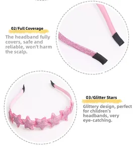 Close-up of pink glitter star headband with protective end tips and fabric wrapping
