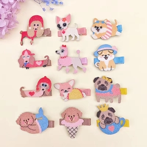 Set de pinzas para el pelo de perros animados para niñas con fieltro colorido y purpurina