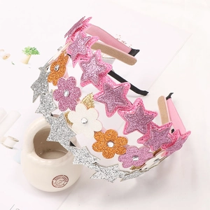 Glittery star and flower headbands for girls with pink and silver sequin decorations
