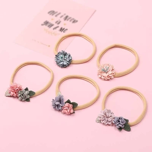 Lot de cinq bandeaux bébé vintage avec fleurs et bandes élastiques en nylon