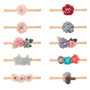 Lot de 10 bandeaux bébé vintage avec fleurs et élastiques en nylon sans trace