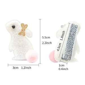 Pince à cheveux lapin blanc scintillant avec pompon rose et nœud doré pour filles