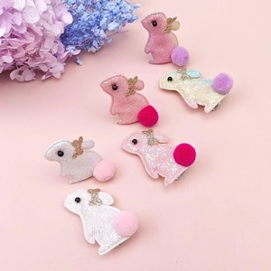 Barrettes à cheveux lapin de Pâques avec paillettes et pompons colorés pour filles