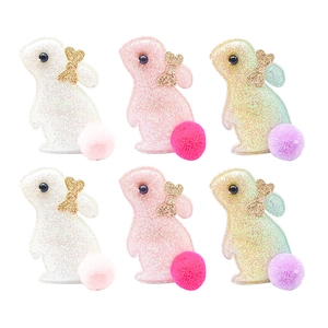 Barrettes lapin de Pâques à paillettes avec pompons en blanc, rose et jaune