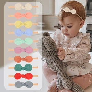 Bandeaux Souples en Nylon pour Nouveau-nés Bébés Filles Nœud Papillon en Lin de Coton Accessoires Cheveux Fait Main
