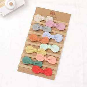 Lot de 10 bandeaux bébé avec nœuds en lin et coton et bandes élastiques douces