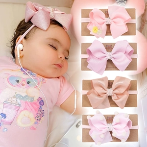 Bandeau à Nœud en Gros-Grain pour Bébé Fille Künstliche Perle Artificielle Couronne de Strass Bandeau Élastique en Nylon