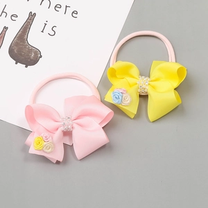 Bandeaux bébé élastiques avec grands nœuds en ruban, perles et fleurs faites à la main