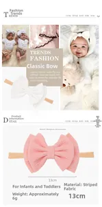 Detailed size specifications for infant ribbed bow headband with soft elastic nylon material