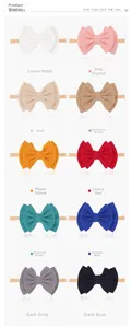 Close-up of 10 pack baby nylon headbands featuring ribbed fabric bows in assorted colors