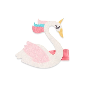 Pince à cheveux licorne cygne scintillante avec ailes roses et crinière arc-en-ciel