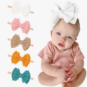 Baby Girls Ribbed Fabric Bow Headband Large Soft Elastic Nylon Hair Band For Infants Toddlers Kids Hair Accessories Gift
