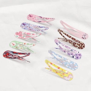 Set of 10 colorful patterned metal BB hair clips for girls with floral and animal prints
