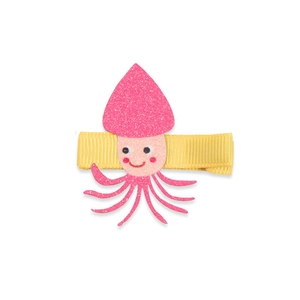 Pince à cheveux pieuvre rose pailletée pour enfants avec clip crocodile en ruban jaune