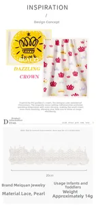 Detail of 20cm baby lace headband featuring shiny crown with pearls and rhinestones