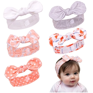 Bandeau Bébé Élastique avec Nœud en Coton Doux Oreilles de Lapin Imprimé Pois Flamant Rose pour Nouveau-né Fille Accessoires
