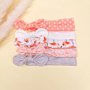 Lot de cinq bandeaux pour bébé avec motifs flamants et pois en tissu élastique doux