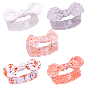 Lot de 5 bandeaux bébé élastiques avec oreilles de lapin et motifs de flamants roses