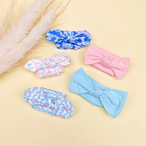 Lot de 5 bandeaux bébé à nœud en coton avec imprimés fleurs et motifs de dessins animés
