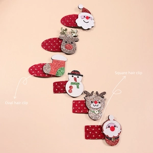 Détails des pinces à cheveux de Noël pailletées avec motifs Père Noël, renne et bonhomme