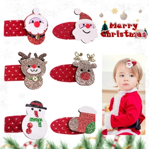 Barrettes de Noël pour Enfants Paillettes Renne Père Noël Bonhomme de Neige Motif Tissu BB Clips Accessoires de Cheveux