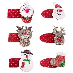 Lot de 6 barrettes de Noël festives avec rennes pailletés et motifs du Père Noël