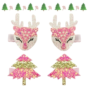 Lot de barrettes de Noël renne rose pailleté et sapin avec détails brillants