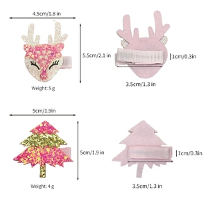 Barrettes renne et sapin de Noël à paillettes avec détails en tissu pour filles