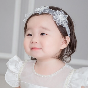 Bandeau à fleurs en dentelle blanche et robe à perles pour bébés accessoires de cheveux