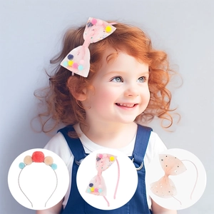 Cerchietto a Fiocco in Rete Dolce Principessa Per Ragazze Con Pompon Colorati Stella di Paillettes Accessori per Capelli Carini Cerchietto Bambina