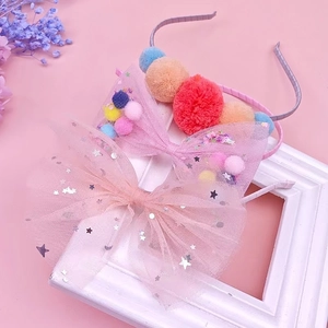 Cerchietti per capelli bimba con pompon colorati e fiocchi in tulle glitterati stile principessa