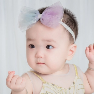 Bandeau élastique pour bébé avec nœud en tulle dégradé et paillettes étoiles pour enfant