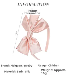 Pink silk bow headband for girls featuring a 13cm height and lightweight 16g design