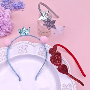 Serre-têtes pailletés pour enfants avec couronne, étoiles et motifs de cœur rouge