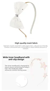 Detail view of non-slip glitter star hairbands and mesh bow headbands for children