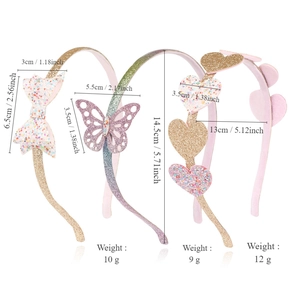 Set di 3 cerchietti rosa glitterati con fiocchi e cuori per bambine e principesse