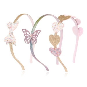 Set di cerchietti glitterati per bambina con cuori di paillettes e fiocchi a farfalla