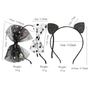 Three-piece set of Halloween cat ears and star mesh bow headbands for girls and kids
