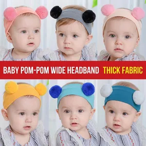 Baby Doppel Bommel Strick Stirnband Weich Einfarbig Breitkrempig Kleinkind Haarband Haarschmuck Für Mädchen