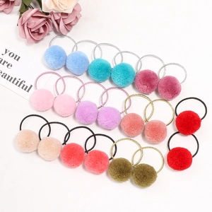 Set bunte Samt-Pompons Haargummis für Damen und Mädchen in verschiedenen Pastelltönen
