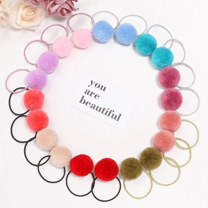 Set mit 20 bunten Plüsch-Pom-Pom-Haargummis mit elastischen Bändern für Damen und Mädchen