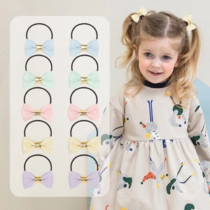Children Macaron Color Bow Hair Ties Handmade Fabric Glitter Bowknot Elastic Hair Bands For Girls Sweet Hair Accessories