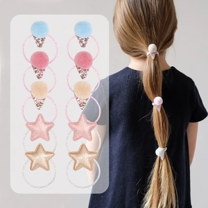 Kids Sequin Star Hair Ties Plush Ball Elastic Hair Bands Sweet Girl Ice Cream Style Hair Accessories For School Daily