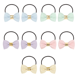 10-piece glitter bow hair tie set in five pastel colors with high elasticity bands