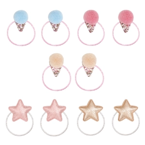 Set of 10 colorful star and pompom hair ties for children with glitter star accents