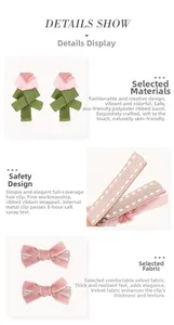Detalle del lazo rosa para el cabello con cinta de poliéster y clip de metal de seguridad