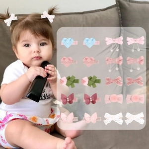 Juego de Pinzas para el Cabello para Niños Lazo Corazón Mariposa Cinta Encaje Terciopelo Perlas Artificiales para Bebés Joyería