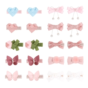 Handmade Bow Hair Clips For Kids Girls Sweet Grosgrain Ribbon Heart Artificial Pearl Hairpins Lace Velvet Flower Hair Accessories