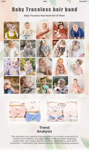 Detailansicht von dreiteiligen nahtlosen Baby-Stirnbändern mit Blumenschleifen und Stickerei